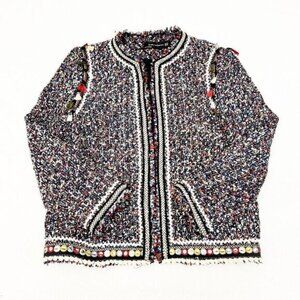 Zara Tweed Jacket Trimmed Woven Blazer Tassel Accents Black Size XS